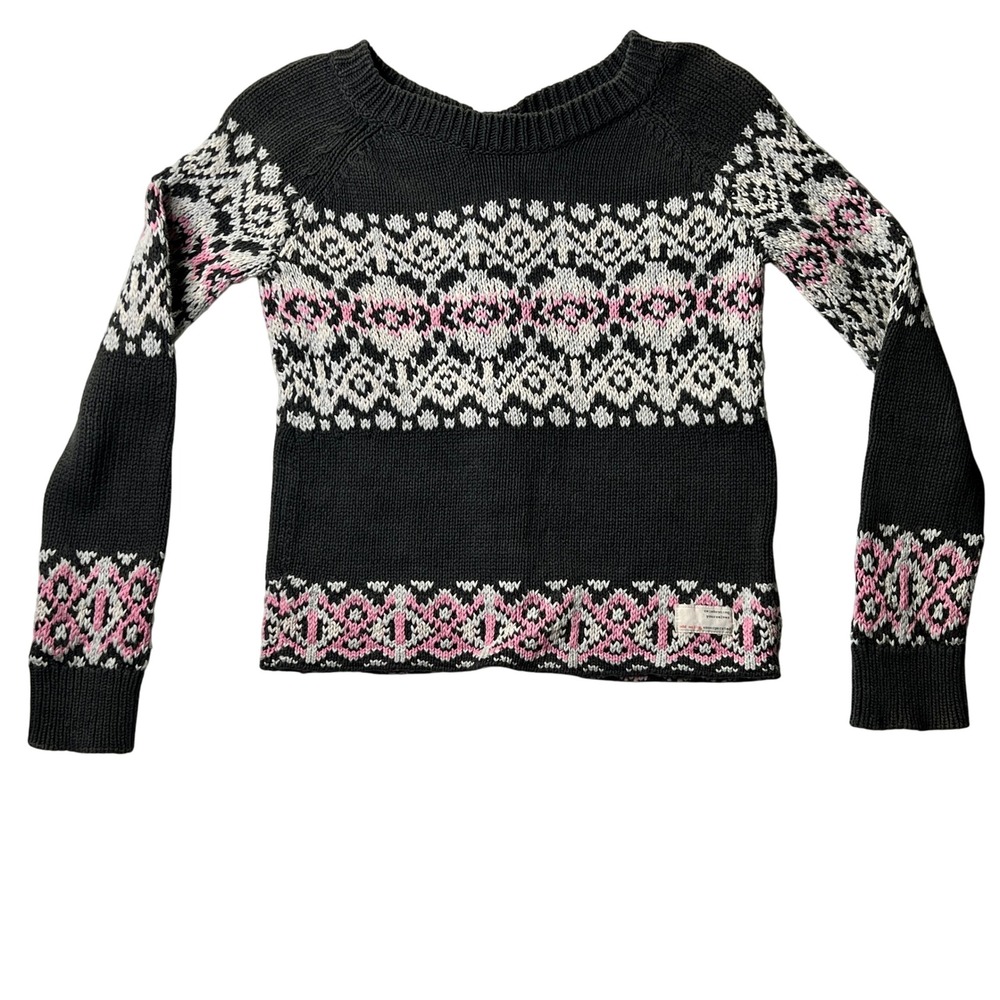 Odd Molly Fair Isle Sweater Knit Pullover Pink White Black Size 0‎